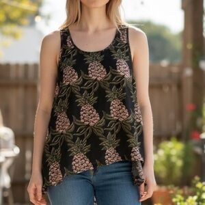 H&M Black Semi-Sheer Pineapple Tank Top Boho Medium Cut Out Straps
